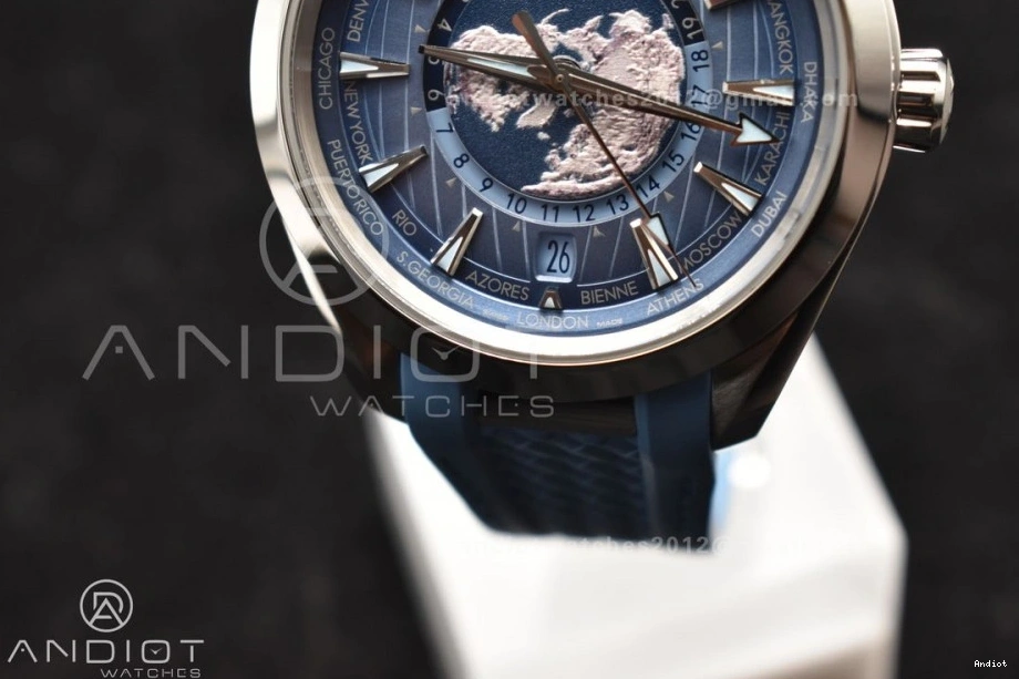 A8938 VSF Blue Summer Edition GMT Dial Best Blue Strap Clone Super 1:1 43mm Aqua Terra Worldtimer Rubber on 0101